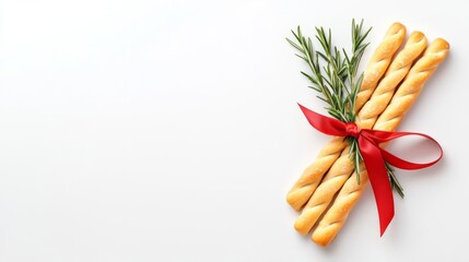 Fresh breadsticks with festive decoration.