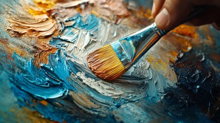 Fototapeta premium In a lively workshop filled with artistic energy, a creative artist skillfully blends vibrant colors on a canvas, capturing the essence of imagination and expression in every brushstroke