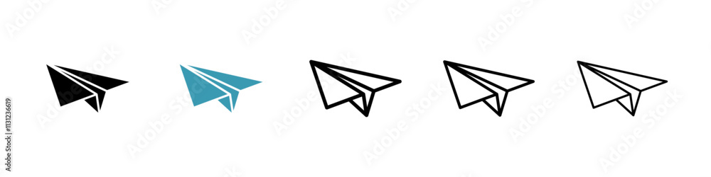 Poster paper plane icons set in solid and thin line style