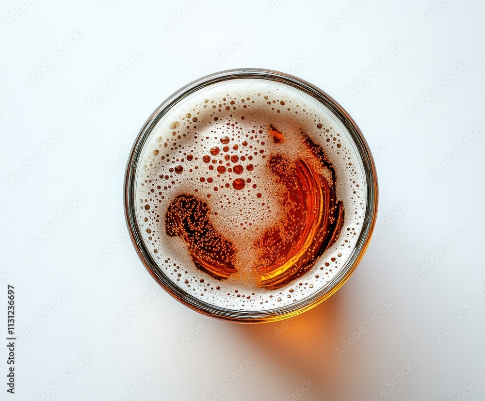 Aufkleber close-up view of a glass of beer with foam bubbles, capturing the rich amber color and texture again