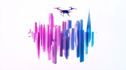 Obraz premium Futuristic city skyline with drone view.