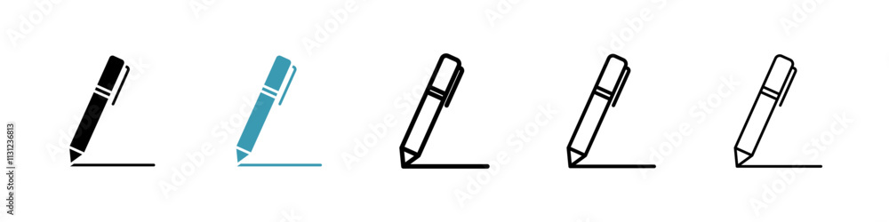 Poster pen icons set in solid and thin line style