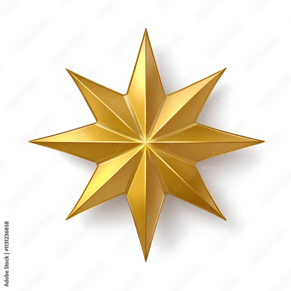 Poster a stylized golden star with sharp geometric points and a three-dimensional effect.