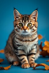 Obraz premium Portrait of a beautiful gray striped cat close up