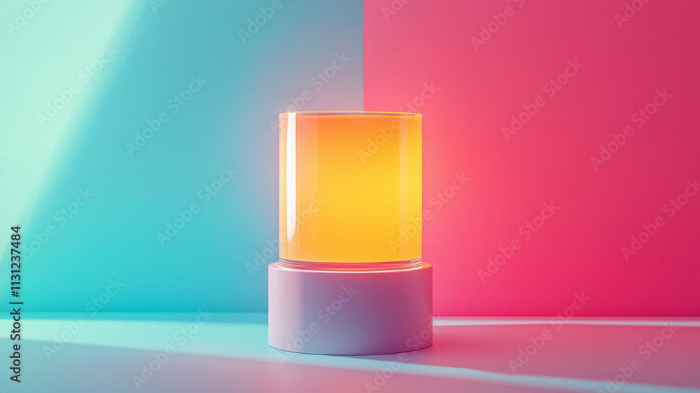 Poster ai-generated abstract art displaying yellow glass with bright background studio setting modern conce