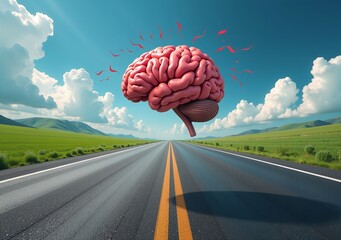 brain image appears road inspiring message foster creative thinking fresh outlooks life
