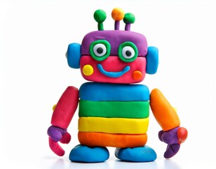 rainbow funny Robot molded from plasticine modeling clay isolated on white background