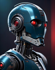 Portrait of droid with soft background, high tech AI robots