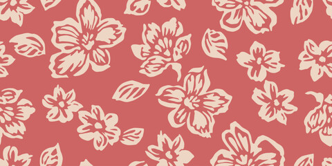 Fototapeta premium Seamless patterns with florals. Hand drawn flowers backgrounds for fabric, textiles, clothing, wrapping paper, cover, decoration, banner, wallpaper, interior decor. Vector illustration.