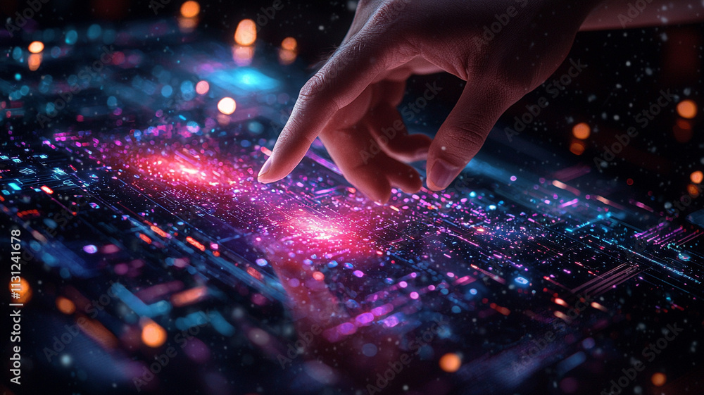 Poster ai generates a cosmic touch interactive technology experience virtual space digital art futuristic c