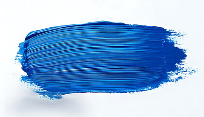 Blue paint brush stroke with texture, isolated on a white background