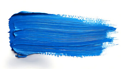 Blue paint brush stroke with texture, isolated on a white background