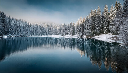 An illustration of a beautiful frozen forest where the ice hangs like crystals and the trees are a soft background