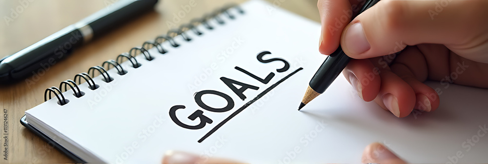 Poster writing down goals and plans on a notepad boosts business motivation and inspires action towards ach