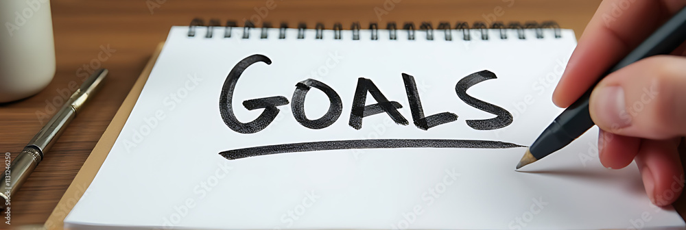 Poster writing down goals and plans on a notepad boosts business motivation and inspires action towards ach