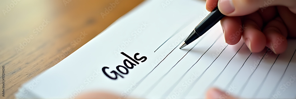 Poster writing down goals and plans on a notepad boosts business motivation and inspires action towards ach