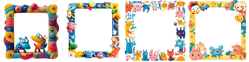 Obraz premium Set of a playful photo frame designed for kids isolated on transparent background