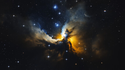 Fototapeta premium Cosmic space background, nebula clouds, starfield, deep space, astronomical photography, dark theme.