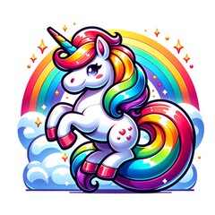 Obraz premium Magical Sky Prancing Rainbow Unicorn