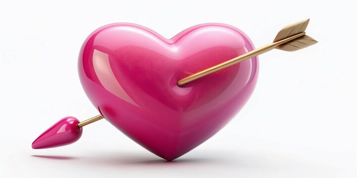 A retro-styled 3D illustration featuring a pink heart pierced by an arrow, perfect for Valentine's Day; symbolizes love, affection, and romance in a charming design.