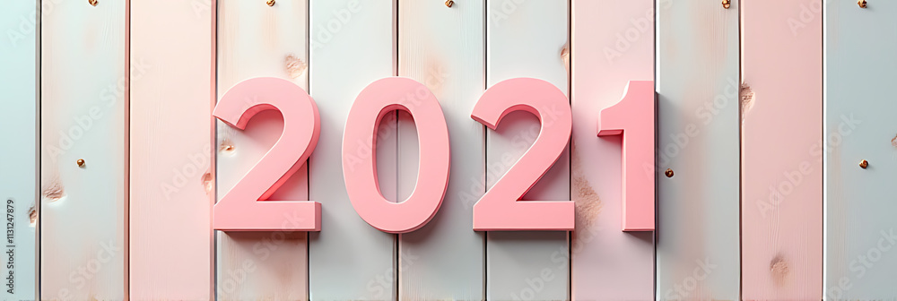Poster Wooden background with a 2021 text mockup in pastel colors creating a soft and soothing visual effect overall._00003_
