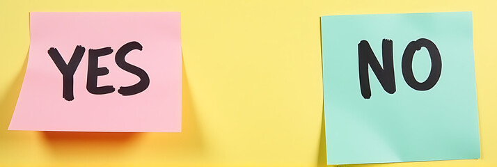 Voters are often given yes and no options in surveys on colored notepaper for voting or research purposes instead of multiple choice questions._00004_