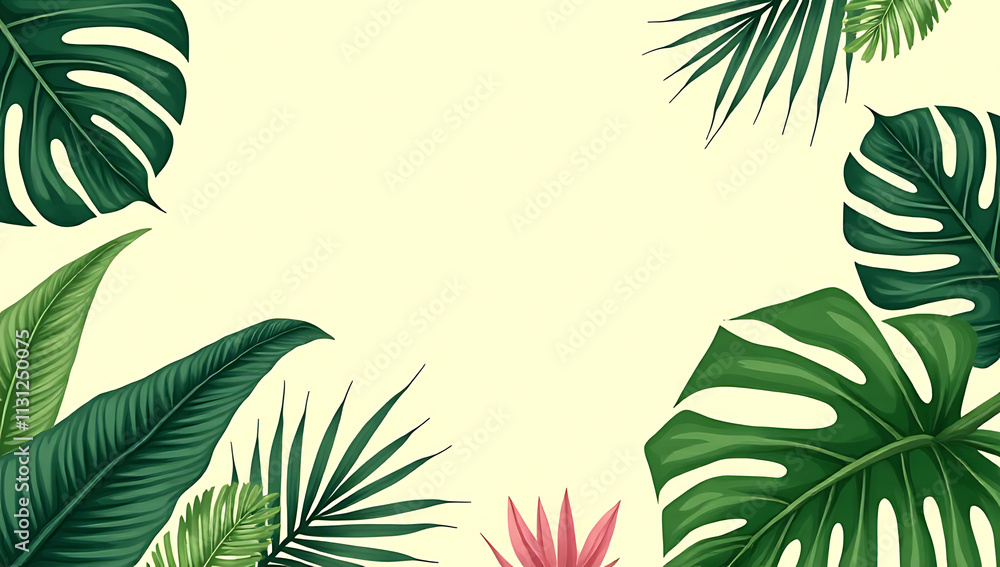 Poster vibrant tropical leaves on a soft pastel background create a stunning botanical design with lush gre