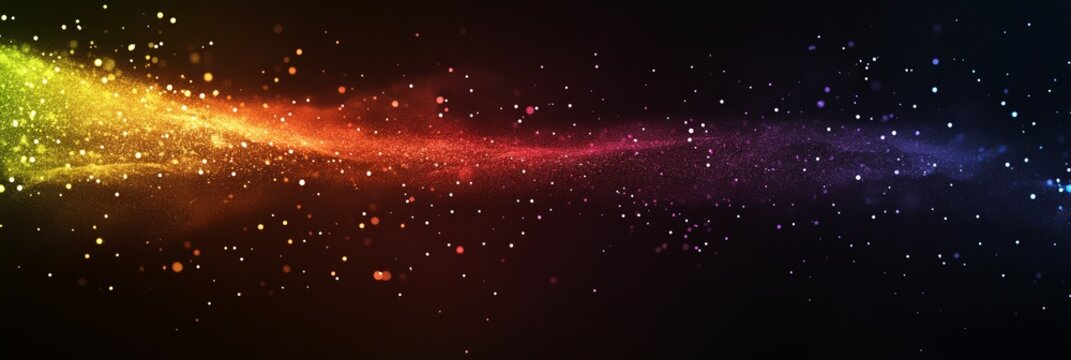 rainbow dust powder particles explosion, on black background for overlay