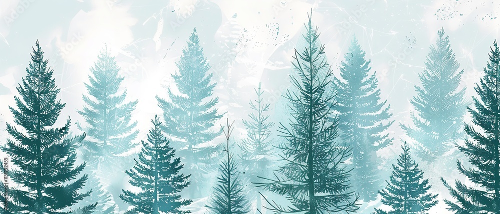 Poster for festivities décor and a festive atmosphere, deploy a seamless pattern of hand-drawn line pine tr