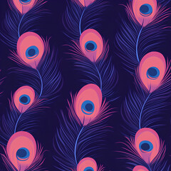 peacock feathers, seamless pattern in the style of quirky whimsy art
