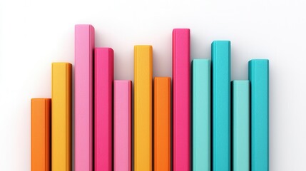 A vibrant array of colorful sticks arranged in varying heights, resembling a bar graph against a clean white background.
