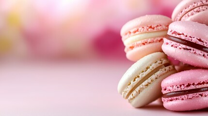 Obraz premium A pile of pink and white macarons sitting on top of each other