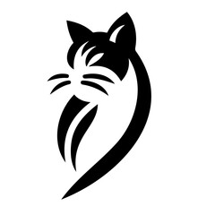 Minimalist black cat illustration with elegant curves, logo design