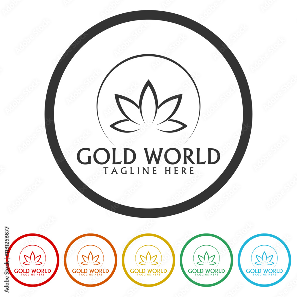 Poster abstract lotus symbol logo. set icons in color circle buttons