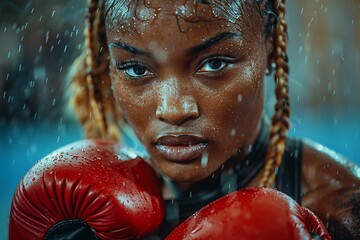 Woman boxer showcasing determination and power