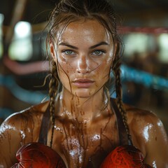 Empowered female boxer training in the ring