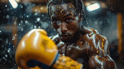 Determined boxer in a gym setting