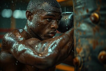 Gym scene with boxing training