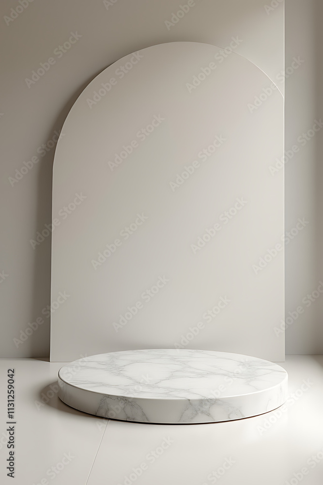 Poster The minimalist design features a top circular platform showcasing a selective focus on a marble stone product display._00001_