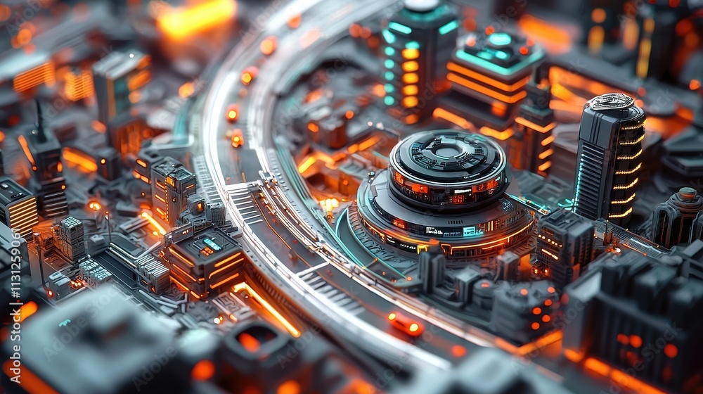 Poster close-up of smart city infrastructure with sensors and advanced technology in a futuristic urban set
