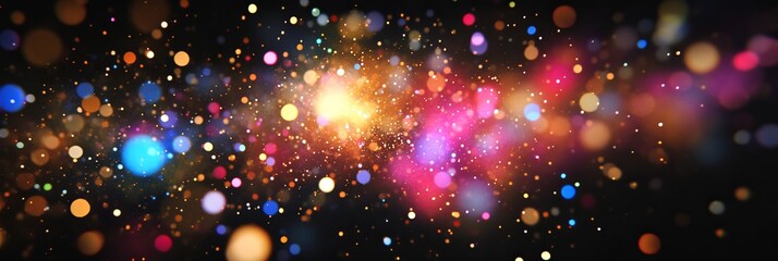 rainbow dust powder particles explosion, on black background for overlay