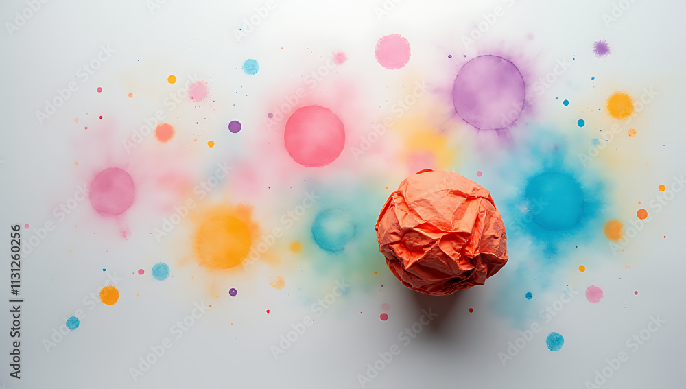 Aufkleber storm ideas using creative thinking with bubble paper and a crumpled ball to stimulate innovative pr