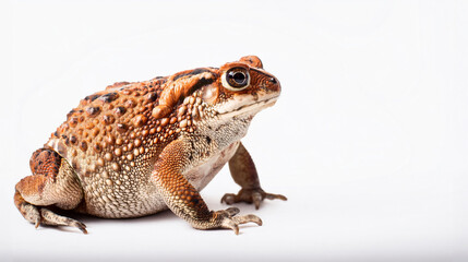 Fototapeta premium Close-up of a brown spotted toad isolated on a white background.