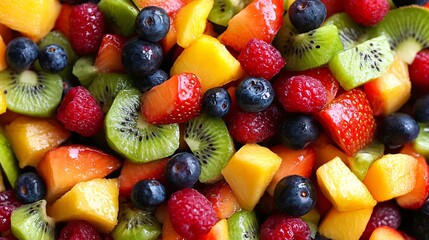 Obraz premium Colorful fruit salad with a variety of fresh, juicy fruits
