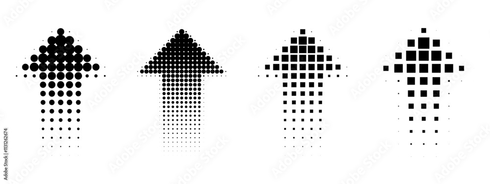 Aufkleber dotted gradient arrow. vector isolated elements. arrow halftone effect