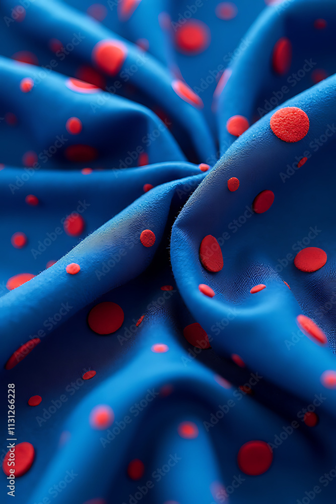Aufkleber Red dots on blue fabric create a decorative design used for key visuals in various marketing applications and designs._00001_
