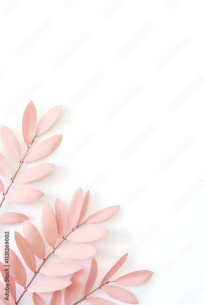 Aufkleber Pastel colored tropical leaves set against a blank white background creating a peaceful and calming visual atmosphere overall._00004_