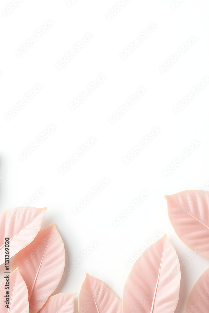 Poster Pastel colored tropical leaves set against a blank white background creating a peaceful and calming visual atmosphere overall._00002_