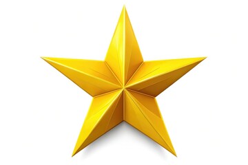 Obraz premium A vibrant yellow four-pointed star isolated on a white backdrop, presented as a 3D illustration perfect for graphic design, web applications, and creative projects.