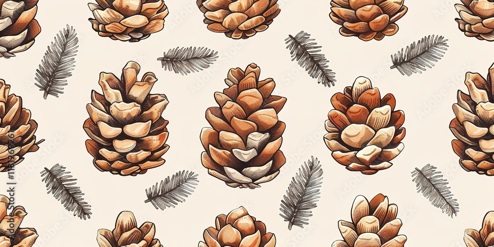 Poster an intricate image of a pine cone over a light setting seamless motif for a winter holiday embellish